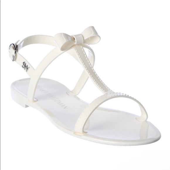 Stuart Weitzman Mellie Jelly Sandals Bow Detail Cream White Size 11 Women’s - Picture 1 of 9